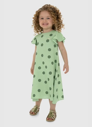 Carinhoso - Vestido Verde Mídi Amplo Poá Menina - CARINHOSO