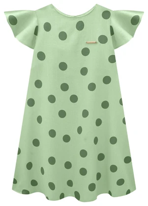Carinhoso - Vestido Verde Mídi Amplo Poá Menina - CARINHOSO