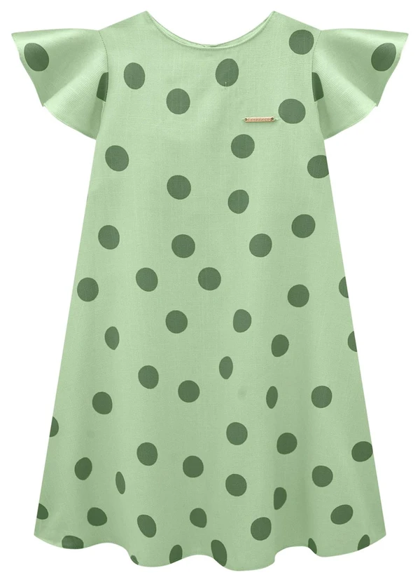 Carinhoso - Vestido Verde Mídi Amplo Poá Menina 2