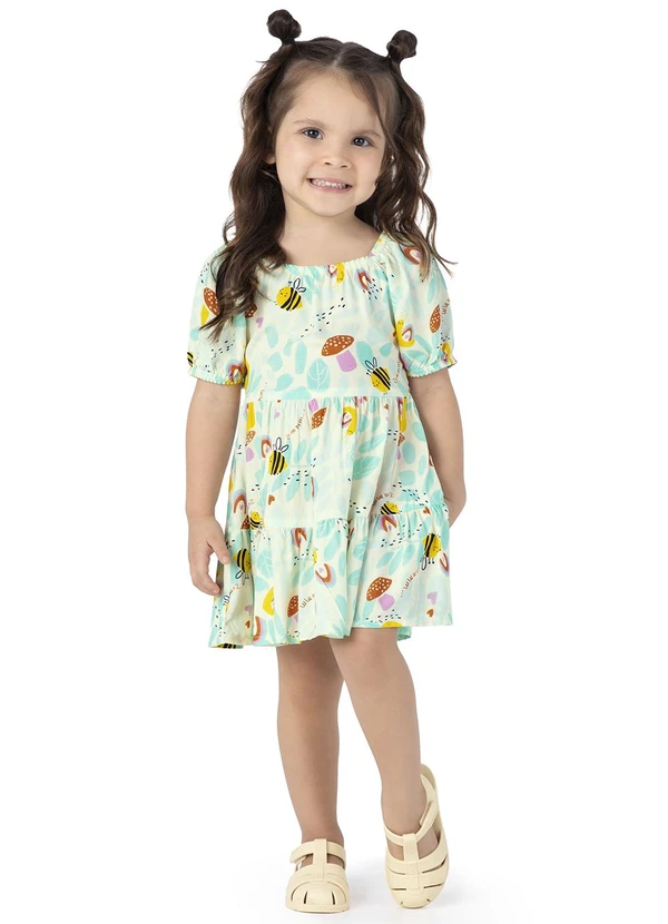 Malwee Kids - Vestido Verde Turquesa Abelhinhas Marias