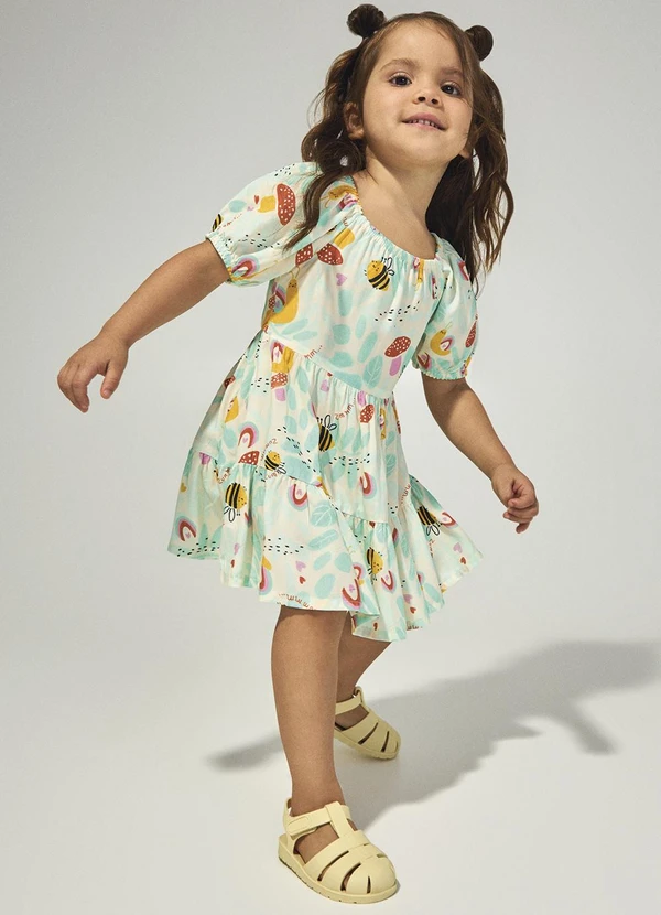 Malwee Kids - Vestido Verde Turquesa Abelhinhas Marias 2