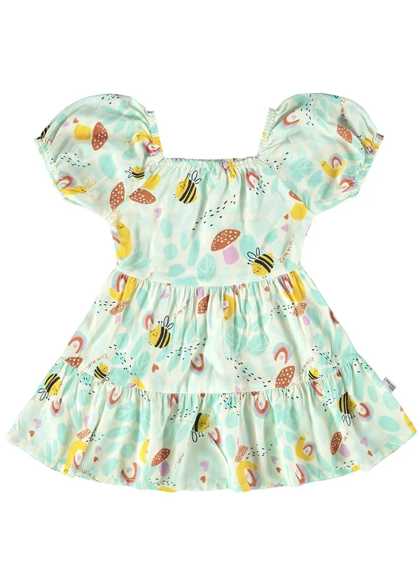 Malwee Kids - Vestido Verde Turquesa Abelhinhas Marias 3