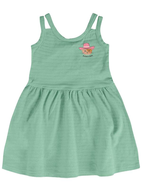 Malwee Kids - Vestido Verde Turquesa Godê em Malha Trabalhada