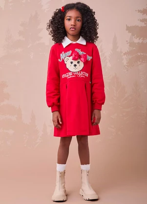 Momi - Vestido Vermelho de Urso com Laço 3d Vermelho - MOMI