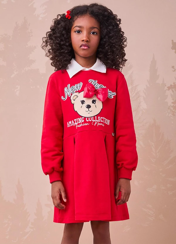 Momi - Vestido Vermelho de Urso com Laço 3d Vermelho 3
