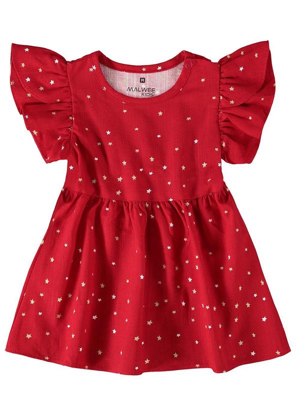 Malwee Kids - Vestido Vermelho Estrelas em Linho