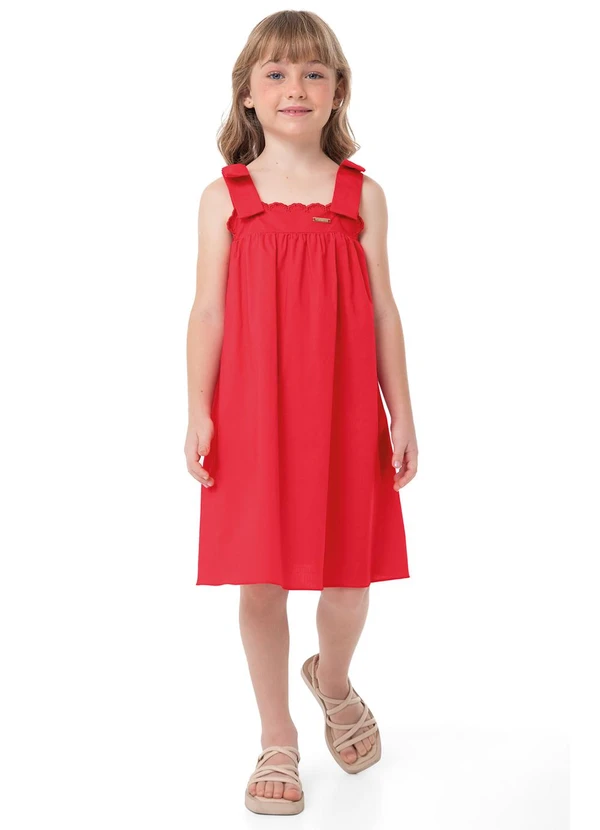 Carinhoso - Vestido Vermelho Evasê com Bordado Menina