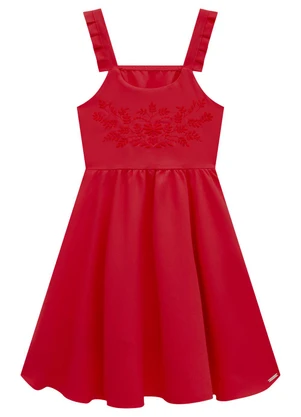 Carinhoso Vestido Vermelho Godê com Bordado