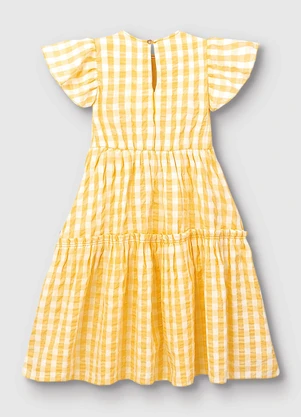 Carinhoso - Vestido Vichy Mídi em Anarruga Amarelo - CARINHOSO