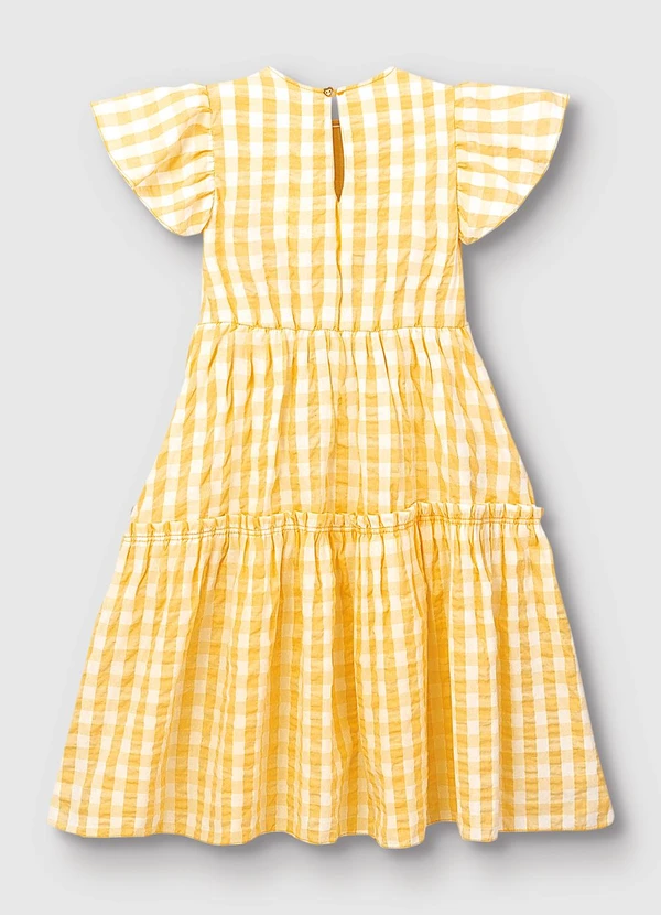 Carinhoso - Vestido Vichy Mídi em Anarruga Amarelo 2