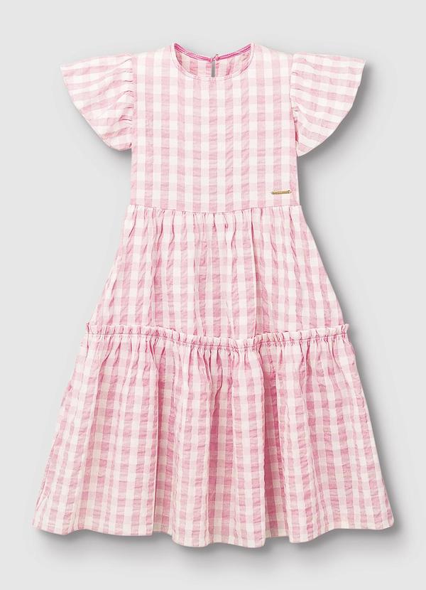 Carinhoso - Vestido Vichy Mídi em Anarruga Rosa Claro 2