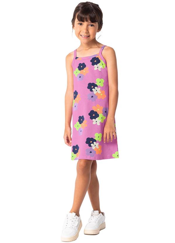 Malwee Kids - Vestido Violeta Evasê Floral em Malha