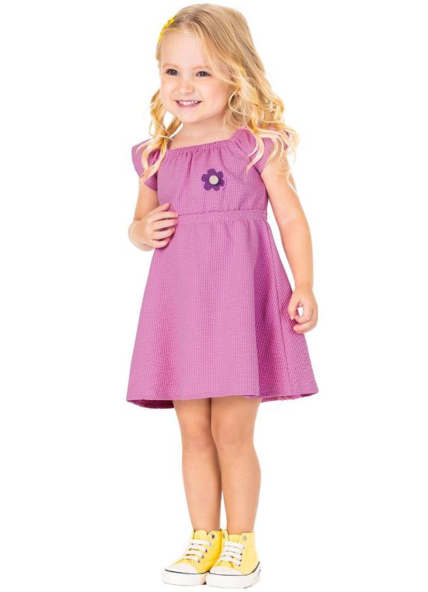 Malwee Kids - Vestido Violeta Godê em Anarruga com Pompom