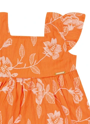 Pulla Bulla - Vestido Viscose Bordada e Malha Forro Laranja - PULLA BULLA