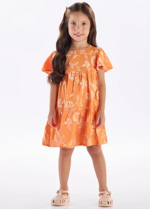 Pulla Bulla - Vestido Viscose Bordada e Malha Forro Laranja - PULLA BULLA