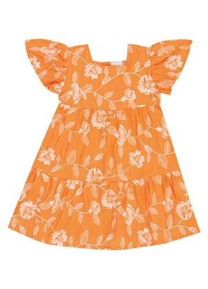 Pulla Bulla - Vestido Viscose Bordada e Malha Forro Laranja - PULLA BULLA