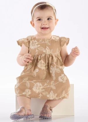 Pulla Bulla - Vestido Viscose Bordada e Malha Forro Marrom - PULLA BULLA