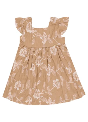 Pulla Bulla - Vestido Viscose Bordada e Malha Forro Marrom - PULLA BULLA