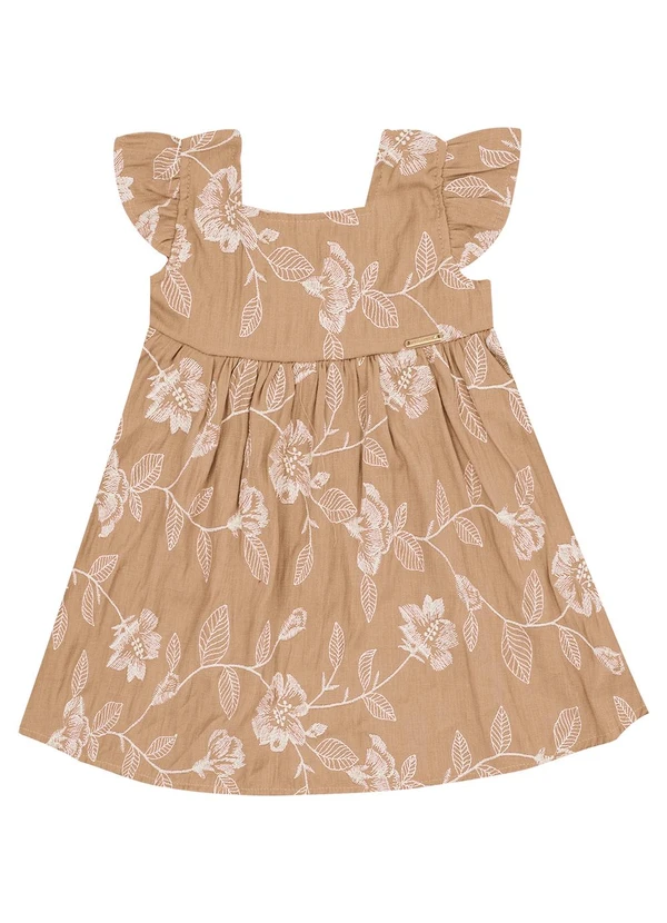 Pulla Bulla - Vestido Viscose Bordada e Malha Forro Marrom 2