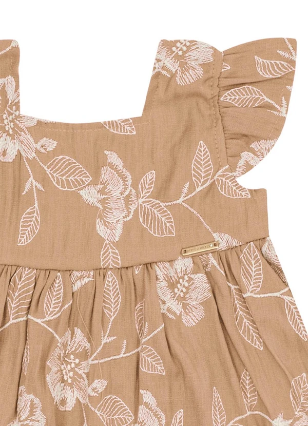 Pulla Bulla - Vestido Viscose Bordada e Malha Forro Marrom 4