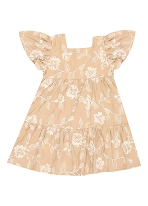 Pulla Bulla - Vestido Viscose Bordada e Malha Forro Marrom - PULLA BULLA