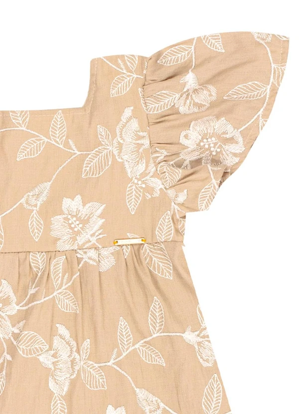 Pulla Bulla - Vestido Viscose Bordada e Malha Forro Marrom 2