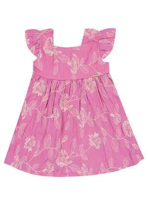 Pulla Bulla - Vestido Viscose Bordada e Malha Forro Rosa - PULLA BULLA