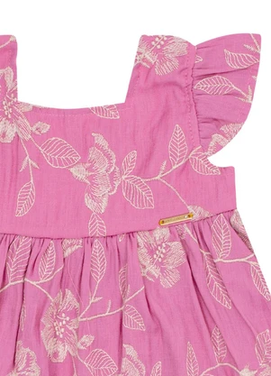 Pulla Bulla - Vestido Viscose Bordada e Malha Forro Rosa - PULLA BULLA