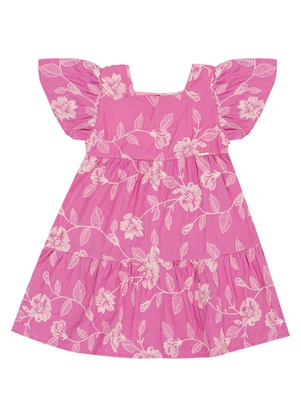 Pulla Bulla - Vestido Viscose Bordada e Malha Forro Rosa - PULLA BULLA