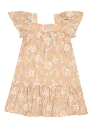 Pulla Bulla - Vestido Viscose Bordada e Malha Fosse Marrom - PULLA BULLA