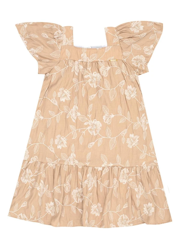 Pulla Bulla - Vestido Viscose Bordada e Malha Fosse Marrom