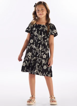 Pulla Bulla - Vestido Viscose Bordada e Malha Fosse Preto - PULLA BULLA