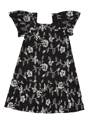 Pulla Bulla - Vestido Viscose Bordada e Malha Fosse Preto - PULLA BULLA