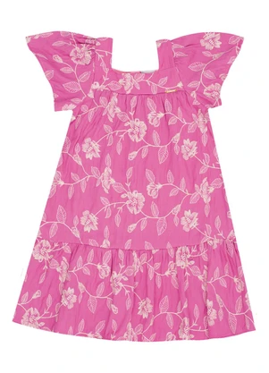 Pulla Bulla - Vestido Viscose Bordada e Malha Fosse Rosa - PULLA BULLA