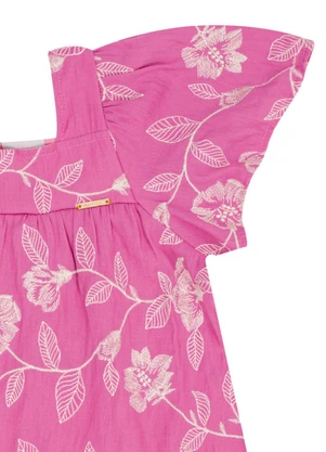 Pulla Bulla - Vestido Viscose Bordada e Malha Fosse Rosa - PULLA BULLA