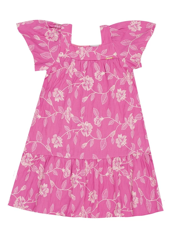 Pulla Bulla - Vestido Viscose Bordada e Malha Fosse Rosa
