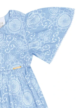 Pulla Bulla - Vestido Viscose e Meia Malha Azul - PULLA BULLA
