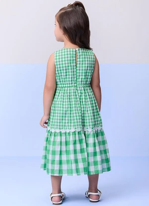 Momi - Vestido Xadrez com Babado Verde Limão - MOMI