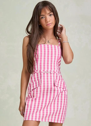 I Am - Vestido Xadrez com Lapelas Rosa - I AM