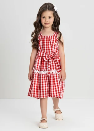 Vestido Xadrez Infantil com Renda Up Baby Vermelho - UP BABY