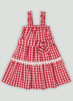 Vestido Xadrez Infantil com Renda Up Baby Vermelho - UP BABY