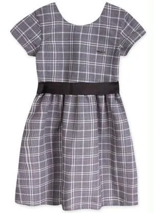 Marisol - Vestido Xadrez Manga Curta Infantil Cinza - MARISOL