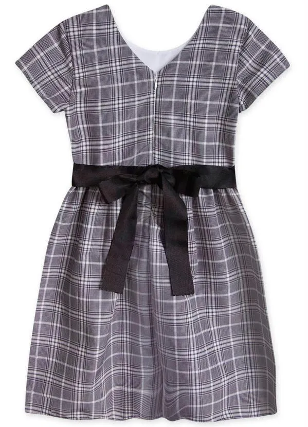 Marisol - Vestido Xadrez Manga Curta Infantil Cinza 2