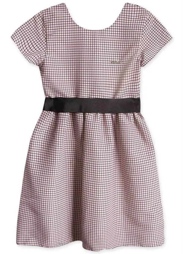 Marisol - Vestido Xadrez Manga Curta Infantil Rosa