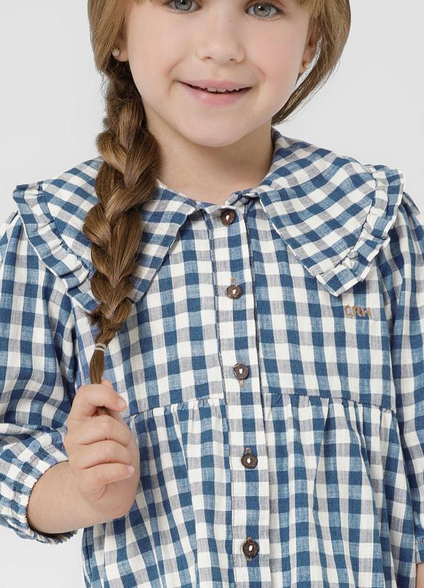 Carinhoso - Vestido Xadrez Menina Jeans Azul 2