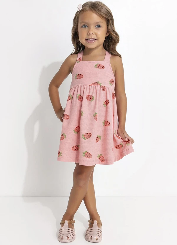 Fakini - Vestido Estampa Morangos Rosa