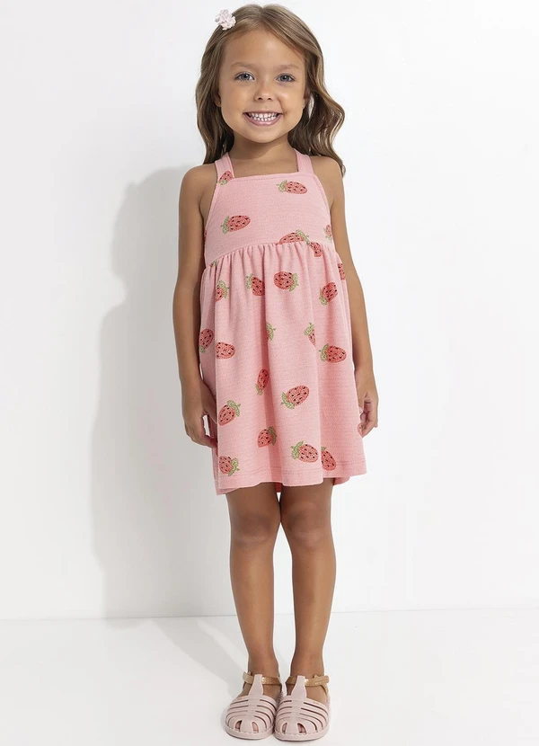 Fakini - Vestido Estampa Morangos Rosa 3