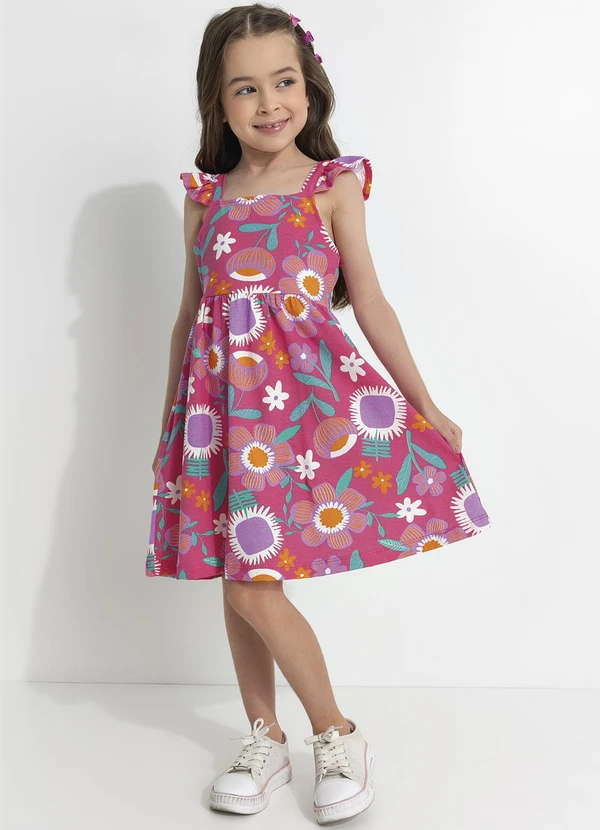 Fakini - Vestido Infantil Flores Rosa