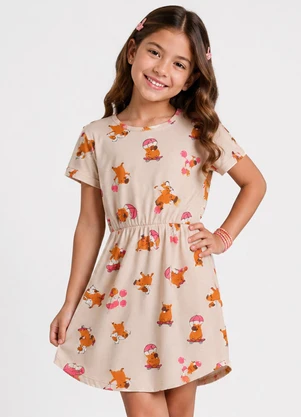 Select - Vestido Curto Infantil Estampado Bege - SELECT