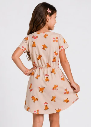 Select - Vestido Curto Infantil Estampado Bege - SELECT